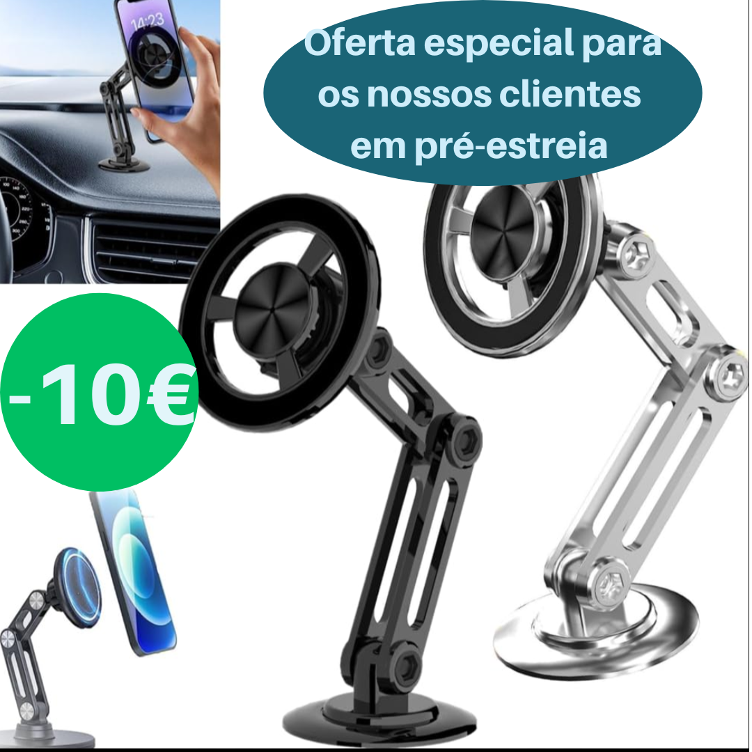 Suporte magnético universal 360° PRO – Proteja o seu telemóvel enquanto conduz!